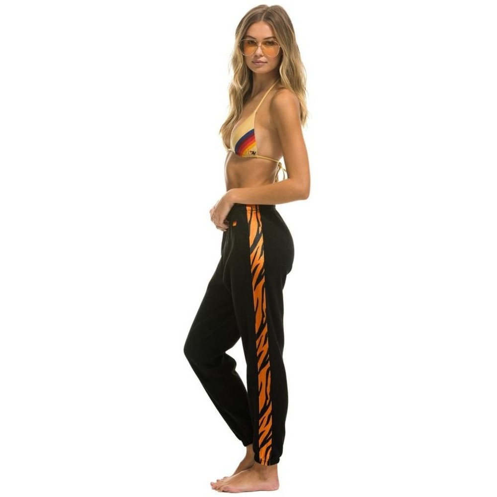 Aviator Nation Tiger Stripe Sweatpants Black Orange Velvet Panel Joggers Medium
